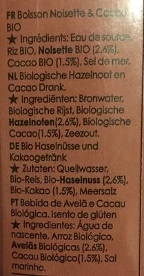 Lista de ingredientes del producto Chocolate hazelnut drink Rude Health 