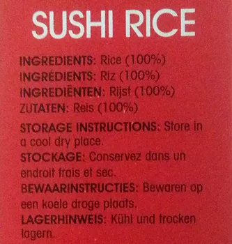 Lista de ingredientes del producto Sushi Rice Saitaku 500 g