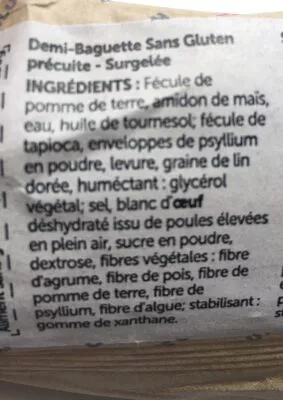 Lista de ingredientes del producto Demi baguette sans gluten Genius sans gluten 125 g