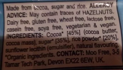 Lista de ingredientes del producto Choccy drops Moo Free 25g