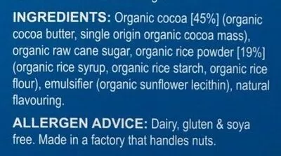 Lista de ingredientes del producto Original 45% coco rice milk bar Moo Free 80 g