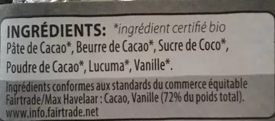 Lista de ingredientes del producto Noir 80% Cru Bio Rawr 60 g