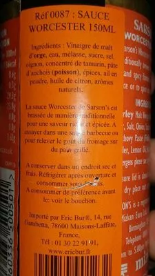 Lista de ingredientes del producto Sarson's Worcester Sauce Sarson s 150 ml