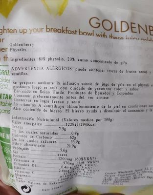 Lista de ingredientes del producto Goldenberry - the Andean Superfruit - 567G Terrafertil 567 g