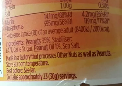 Lista de ingredientes del producto Sun Pat Crunchy Peanut Butter Sun Pat 700G