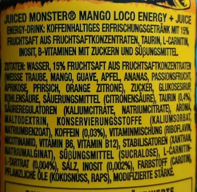 Lista de ingredientes del producto Monster juiced Monster 500 ml