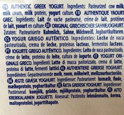 Lista de ingredientes del producto Authentic greek yogurt Mevgal 