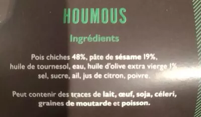 Lista de ingredientes del producto Authentic Grec Houmous Ifantis 200 g