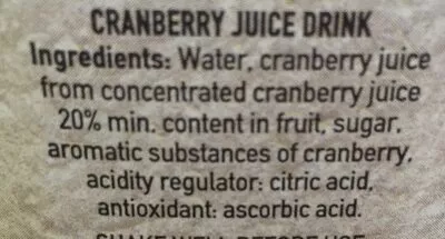 Lista de ingredientes del producto Cranberry juice drink Agros 