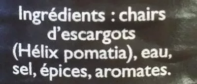 Lista de ingredientes del producto Escargots de Bourgogne très gros 8 douzaines Sans marque, PCS Lyon 800 g (500 g égoutté) - 850 ml