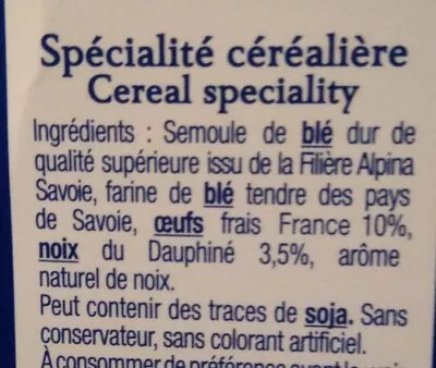 Lista de ingredientes del producto Les Crozets aux noix du Dauphiné Alpina 