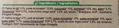 Lista de ingredientes del producto Pizza 4 fromages bio Carrefour bio 350 g