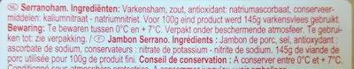 Lista de ingredientes del producto Jambon Serrano Carrefour 100 g