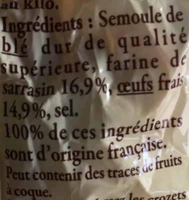 Lista de ingredientes del producto Crozet de Savoie Reflets de France 400g