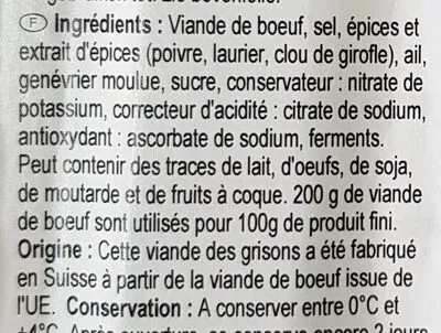 Lista de ingredientes del producto VIANDE DES GRISONS Carrefour 