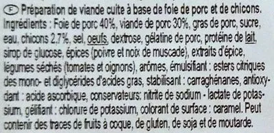 Lista de ingredientes del producto Pâté aux chicons Carrefour 150 g