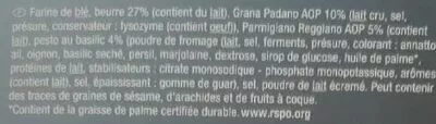 Lista de ingredientes del producto Cheese palmiers Carrefour 90 g