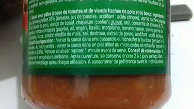 Lista de ingredientes del producto Bolognaise Carrefour 500 ml