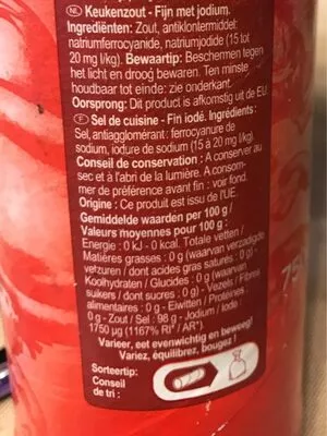 Lista de ingredientes del producto Sel fin iodé Carrefour 750 gr