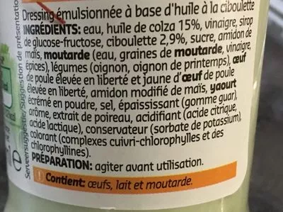 Lista de ingredientes del producto Dressing. Ciboulette Delhaize 270 ml