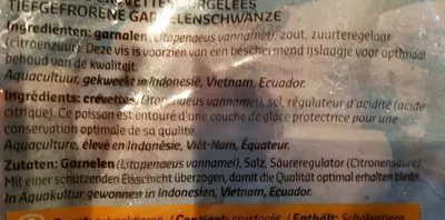 Lista de ingredientes del producto Queues de crevettes Delhaize 