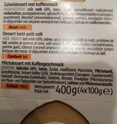 Lista de ingredientes del producto Liégeois Delhaize 4x100g