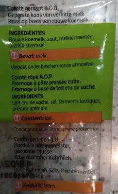 Lista de ingredientes del producto Comté AOP Delhaize 150 g