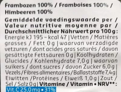 Lista de ingredientes del producto Framboises Delhaize 