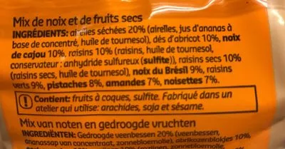 Lista de ingredientes del producto Fruits a coque Delhaize 450 g