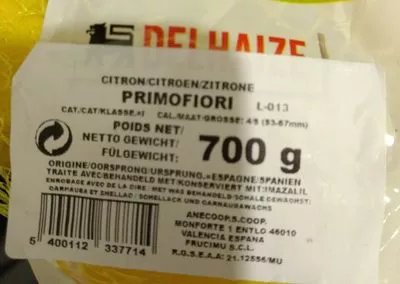 Lista de ingredientes del producto Citrons Delhaize 700g