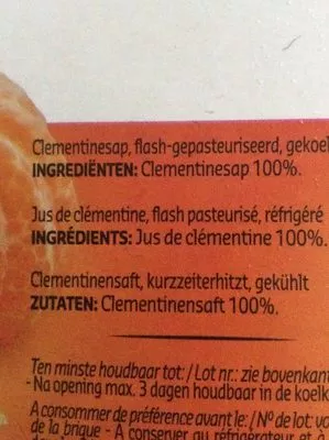 Lista de ingredientes del producto Pure classic clementine Delhaize 1