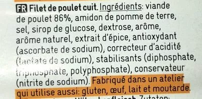 Lista de ingredientes del producto Filet de poulet Delhaize 150 g