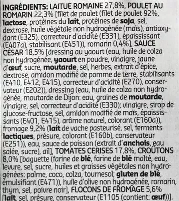 Lista de ingredientes del producto Salade César Delhaize 270 g