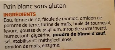 Lista de ingredientes del producto Pain blanc sans gluten Delhaize 400g