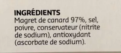 Lista de ingredientes del producto Magret de canard  