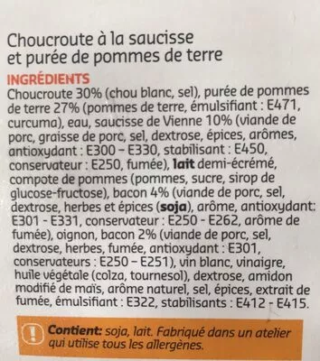 Lista de ingredientes del producto Choucroute garnie Delhaize 600 g