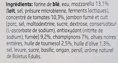 Lista de ingredientes del producto prosciutto e funghi Delhaize 360 g