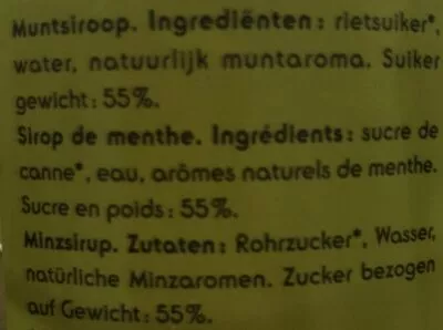 Lista de ingredientes del producto Sirop De Menthe Bio Delhaize 500 ml