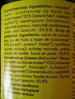 Lista de ingredientes del producto Sirop de grenadine Delhaize 500ml