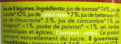 Lista de ingredientes del producto Jus De Légumes Delhaize 750 ml