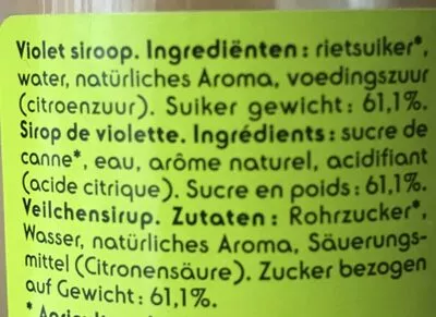 Lista de ingredientes del producto Sirop de violette bio DELHAIZE 500ml