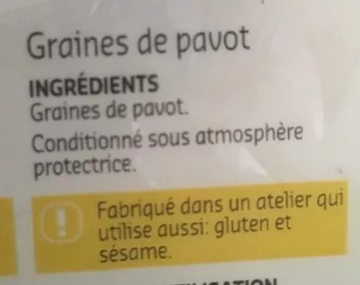 Lista de ingredientes del producto Graines de pavot Delhaize 