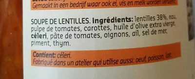 Lista de ingredientes del producto Soupe de lentille Delhaize 