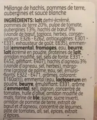 Lista de ingredientes del producto Moussaka Delhaize 1000 g