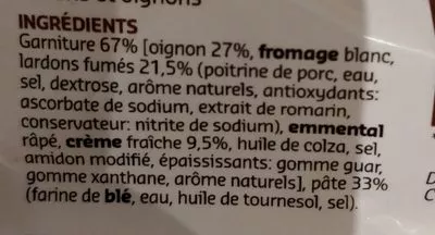 Lista de ingredientes del producto Tarte flambée d'Alsace Delhaize 