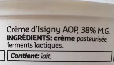 Lista de ingredientes del producto Crème d'Isigny Delhaize 