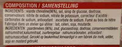 Lista de ingredientes del producto Filet de cheval fumé Cora 130 g