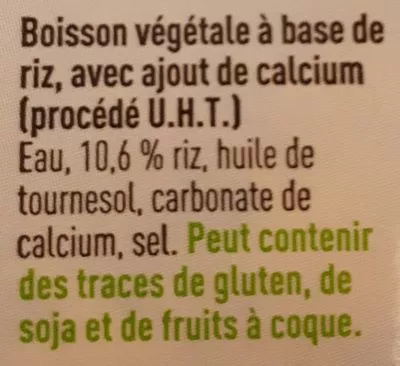 Lista de ingredientes del producto Boisson au riz Boni 