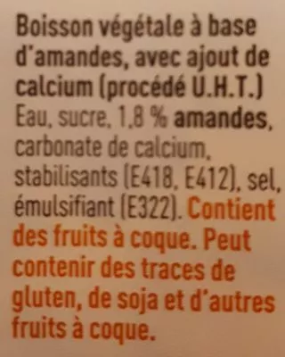 Lista de ingredientes del producto Boissons aux amandes Boni 1 L