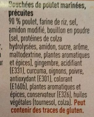 Lista de ingredientes del producto Bouchées de poulet Boni 500 g